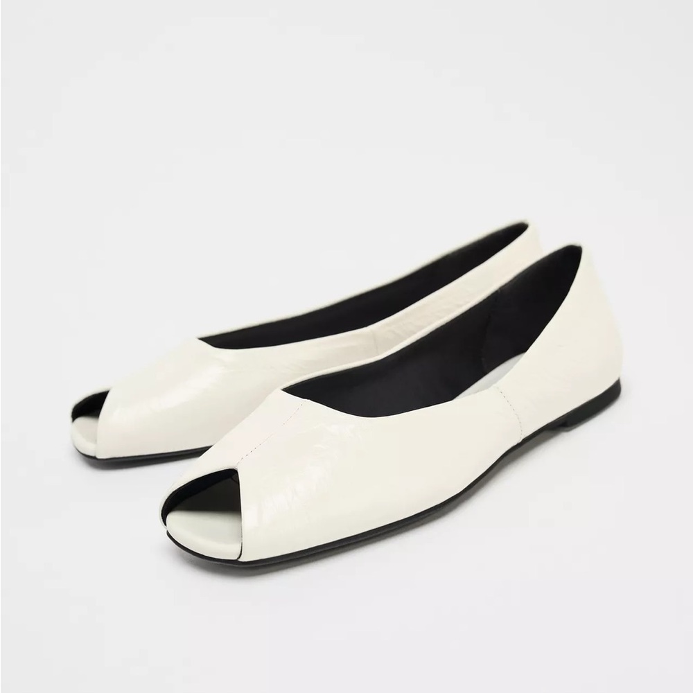 Zara Leather Open Toe Ballet Flats